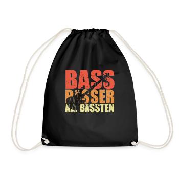 BASS BÄSSER AM BÄSSTEN Bassist Geschenk Spruch - Turnbeutel - Schwarz - Vorne