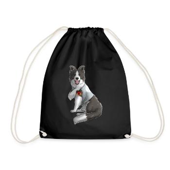 I Love Mom Tattoo Border Collie Dog Mama Mother's - Drawstring Bag - black - Front