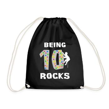 Being 10 Rocks, Kids Rock Climbing Shirt, Tenth - Drawstring Bag - black - Front
