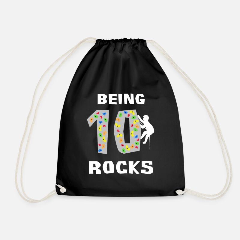 Being 10 Rocks, Kids Rock Climbing Shirt, Tenth - Drawstring Bag - black