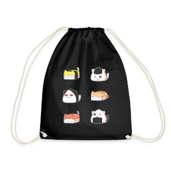 Kawaii Sushi Cat - Drawstring Bag - black - Front