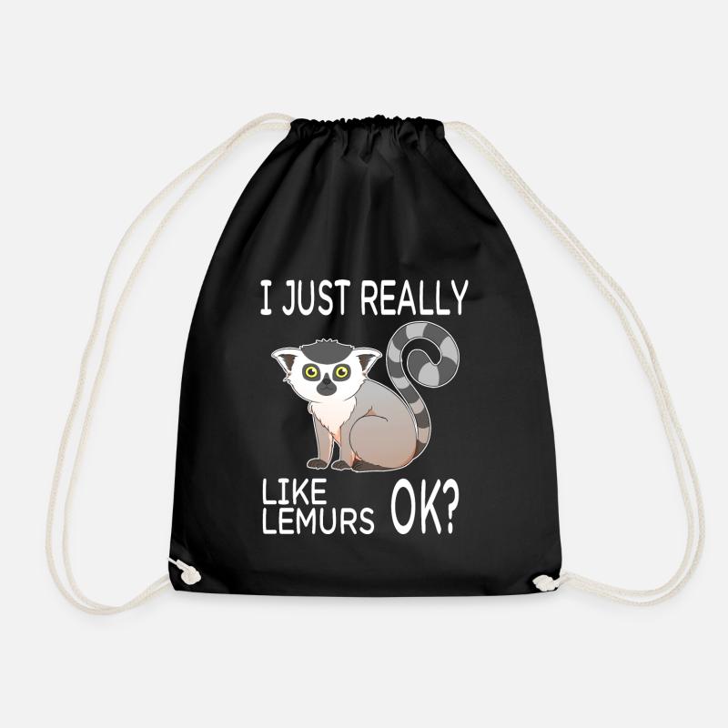 I Just Really Like Lemurs Ok? - Drawstring Bag - black