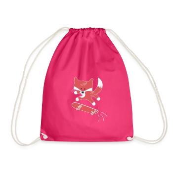 Skater Fox Comic | Skateboard red fox gift - Drawstring Bag - fuchsia - Front