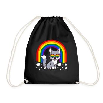 Gay Pride Rainbow Wolf LGBT - Drawstring Bag - black - Front