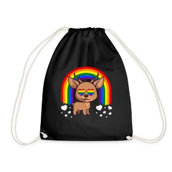 Gay Pride Rainbow LGBT Deer - Drawstring Bag - black - Front