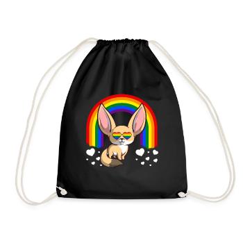 LGBT Gay Pride Rainbow Fennec Fox - Drawstring Bag - black - Front