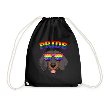 Gay Pride Dachshund Wiener Dog with LGBT Rainbow - Drawstring Bag - black - Front