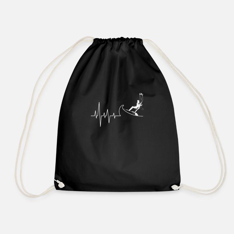 Kitesurfing Heartbeat Surfer Geschenk Kitesurfer - Turnbeutel - Schwarz