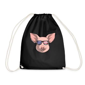 Patriotisches Schwein Merica amerikanische Flagge - Turnbeutel - Schwarz - Vorne