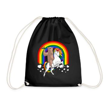 LGBT Grizzly Bear Riding Unicorn Gay Pride Rainbow - Drawstring Bag - black - Front