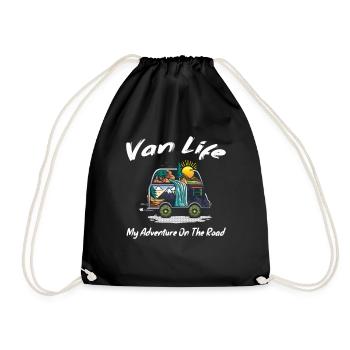 Van Life My Adventure On The Road Gift - Drawstring Bag - black - Front