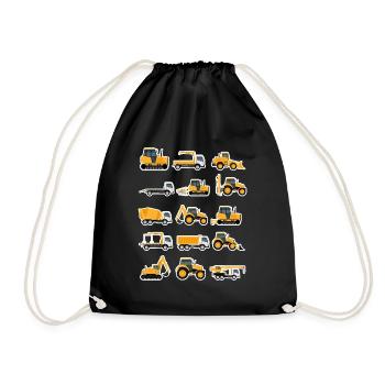 Construction site construction vehicles collection excavator gift - Drawstring Bag - black - Front