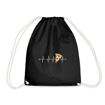 Pizza heartbeat pizzeria meal fast food gift - Drawstring Bag - black - Front