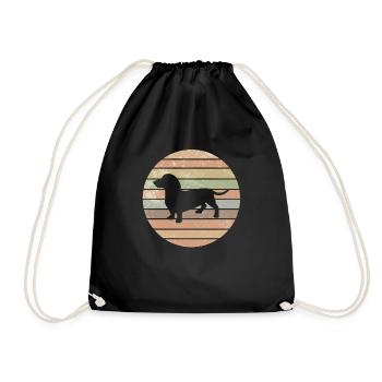 Dackel Dachshund Teckel Retro Hunde Geschenk - Turnbeutel - Schwarz - Vorne