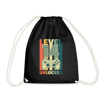 Level 14 Unlocked 14. Geburtstag Gaming Geschenk - Turnbeutel - Schwarz - Vorne