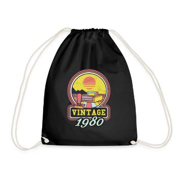Vintage 1980's 80th Birthday Retro Vintage Gift - Drawstring Bag - black - Front
