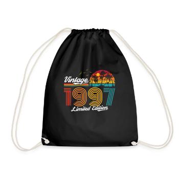 Vintage 1997 97 Birthday Retro Vintage Gift - Drawstring Bag - black - Front