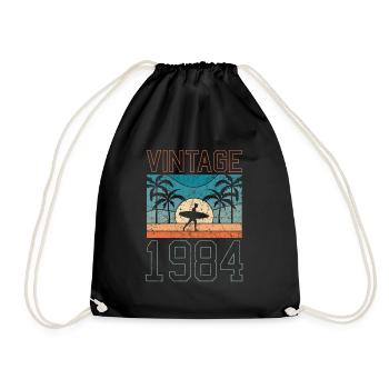 Vintage 1984 84 Birthday Retro Vintage Gift - Drawstring Bag - black - Front