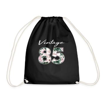 Vintage 1985 85 Birthday Flower Vintage Gift - Drawstring Bag - black - Front