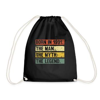 Vintage 1991 91 Birthday Retro Vintage Gift - Drawstring Bag - black - Front