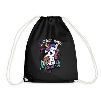 3. Klasse Schule Grundschule Einhorn Geschenk - Turnbeutel - Schwarz - Vorne