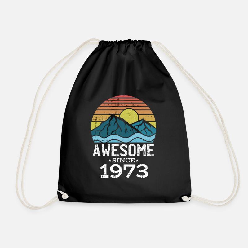 1973 73 Birthday Vintage Retro Vintage Gift - Drawstring Bag - black