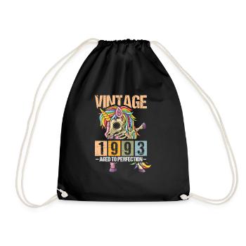 Birthday 1993 93 Unicorn Dab Vintage Gift - Drawstring Bag - black - Front