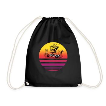 Viking navire Vintage rétro drakkar - Sac de sport léger - noir - Devant