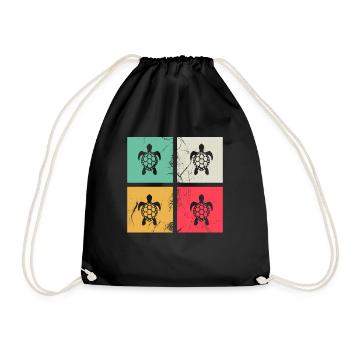 Turtle Retro Animal Sea Reptile Gift idea - Drawstring Bag - black - Front