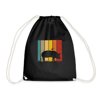 Pig Animal Retro Pet Farm Gift idea - Drawstring Bag - black - Front