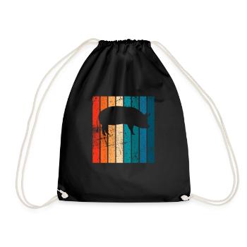 Pig Animal Retro Pet Farm Gift idea - Drawstring Bag - black - Front