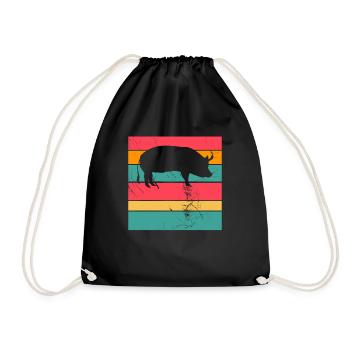Pig Animal Retro Pet Farm Gift idea - Drawstring Bag - black - Front