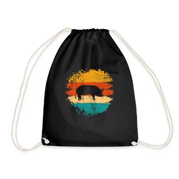 Pig Animal Retro Pet Farm Gift idea - Drawstring Bag - black - Front