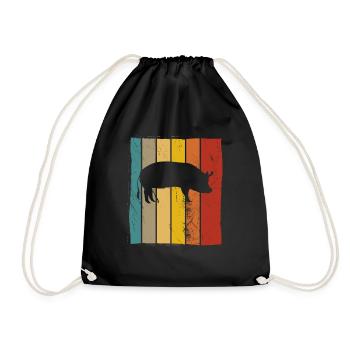 Pig Animal Retro Pet Farm Gift idea - Drawstring Bag - black - Front