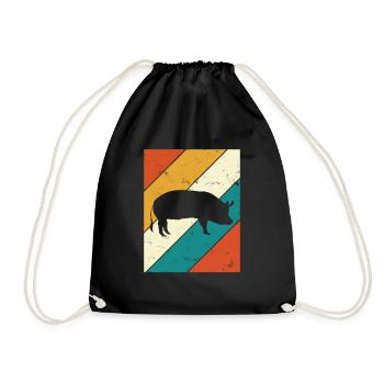 Pig Animal Retro Pet Farm Gift idea - Drawstring Bag - black - Front