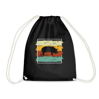 Pig Animal Retro Pet Farm Gift idea - Drawstring Bag - black - Front