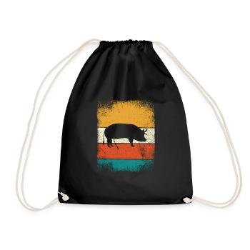 Pig Animal Retro Pet Farm Gift idea - Drawstring Bag - black - Front
