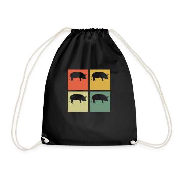 Pig Animal Retro Pet Farm Gift idea - Drawstring Bag - black - Front