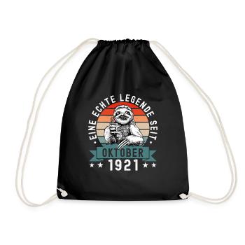 Faultier Geburtstag Oktober 1921 Geboren Jahrgang - Turnbeutel - Schwarz - Vorne