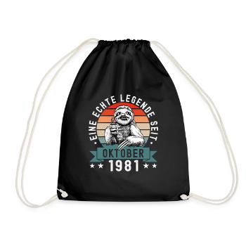 Faultier Geburtstag Oktober 1981 Geboren Jahrgang - Turnbeutel - Schwarz - Vorne