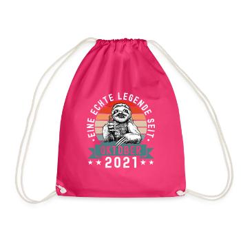 Faultier Geburtstag Oktober 2021 Geboren Jahrgang - Turnbeutel - Fuchsia - Vorne