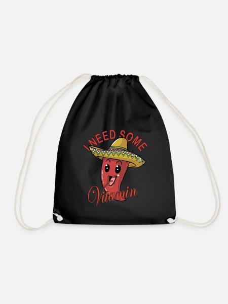 I Need Some Vitamin Chilli Sombrero Mexico - Turnbeutel - Schwarz