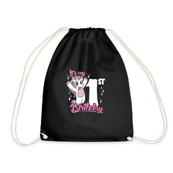 1st Birthday Kids Unicorn First Birthday - Drawstring Bag - black - Front