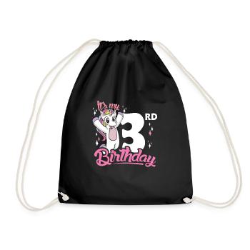 3rd Birthday Kids Unicorn Toodler Three - Drawstring Bag - black - Front