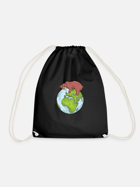 Earth Day Cute Bear loves world - Turnbeutel - Schwarz