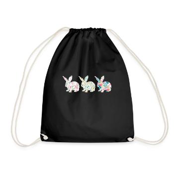 Easter Three Bunnies Rabbit Flower - Turnbeutel - Schwarz - Vorne