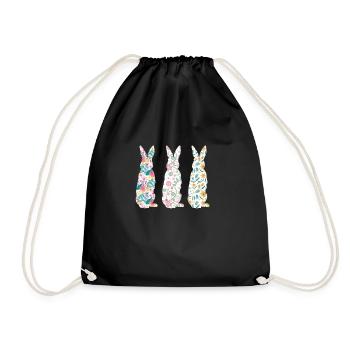Easter Three Bunnies Rabbit Flower - Turnbeutel - Schwarz - Vorne