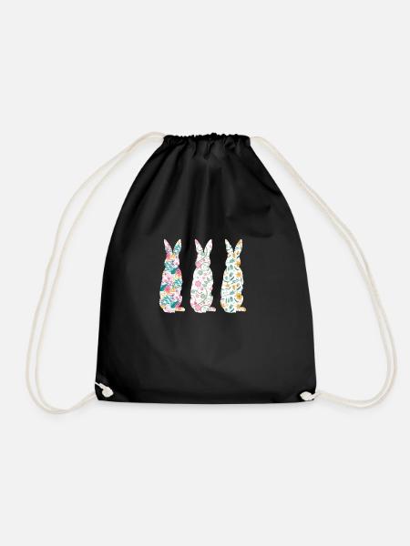 Easter Three Bunnies Rabbit Flower - Turnbeutel - Schwarz