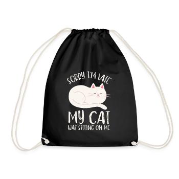 Sorry I'm Late My Cat Was Sitting On Me - Drawstring Bag - black - Front