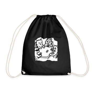 Cats Playing Cards - Drawstring Bag - black - Front